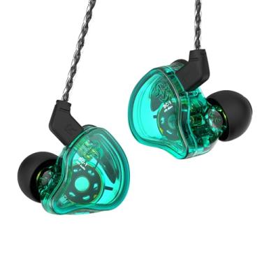 Imagem de CCZ Melody in Ear Monitors Fones de ouvido com fio fones de ouvido intra-auriculares fones de ouvido sem microfone IEM Hi-Fi graves com 1DD 1BA, barbatanas de orelha, cabo OFC 4N para músicos, cantor, baterista, no palco, estúdio (verde, sem microfone)