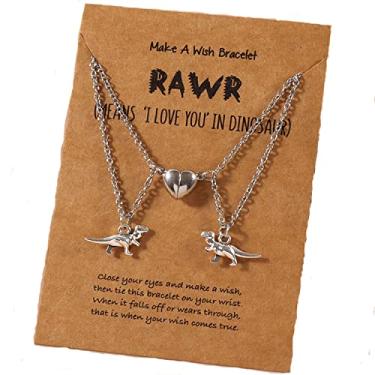 Imagem de Colar de coração de amor com atração mútua, pingente de dinossauro da amizade, colar combinando para casais, melhores amigos, joias de amizade, joias de longa distância, Metal, Liga metálica.