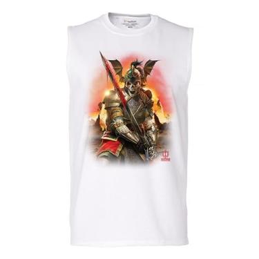 Imagem de Camiseta masculina Apocalypse Reaper Muscle Fantasy Skeleton Knight with a Sword Medieval Legendary Creature Dragon Wizard, Branco, P