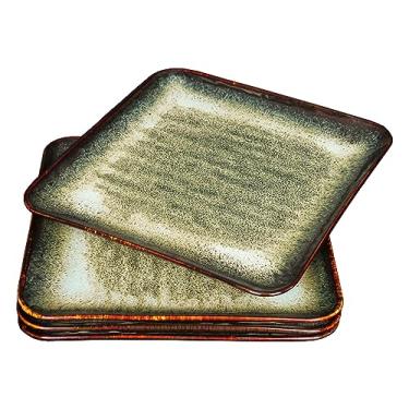 Imagem de jinsongdafa Conjunto de pratos de jantar de cerâmica, conjunto com 4, pode ir ao micro-ondas e à máquina de lavar louça, resistente a arranhões, pratos de porcelana para cozinha, prato quadrado de 23