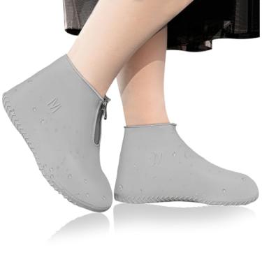 Imagem de JEVRKAPZ Capas de sapato impermeáveis, galochas reutilizáveis para sapatos de chuva com zíper, galochas de neve resistentes, protetores de sapatos dobráveis, antiderrapante, lavável, chuva, neve, boliche, viagem, interior, exterior, overshoe