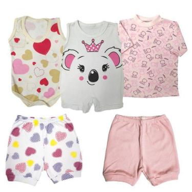 Imagem de Kit Roupa De Bebê 5 Pçs Camiseta Body Short E Macacão Regata - Koala B