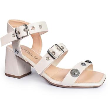 Imagem de Sandália Feminina Salto Médio Quadrado Bloco Grosso Fivela (Off White, BR, Adulto, Numérico, 38)