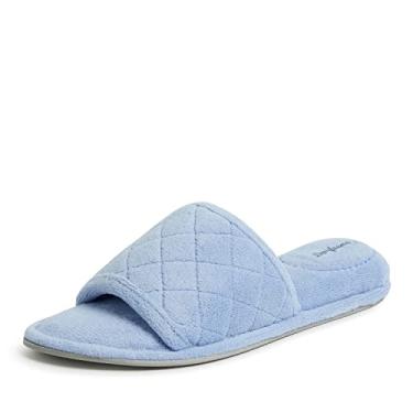 Imagem de Dearfoams Pantufa feminina de espuma viscoelástica felpuda para uso interno Beatrice House, Iceberg Blue Terry, 9-10