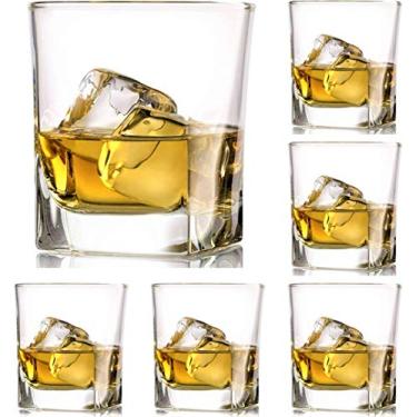 Imagem de First to act tactical Conjunto de 6 copos de uísque de cristal premium com 6 copos grandes sem chumbo para degustação de copos escoceses para beber uísque irlandês bourbon tequila (copo quadrado, 6 x
