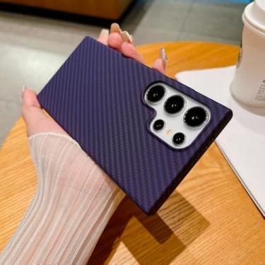 Imagem de Capa de telefone texturizada de fibra de carbono ultrafina para Samsung Galaxy S24 S23 S22 Note 10 Plus Note 20 Capa traseira rígida ultra à prova de choque, roxa, para Samsung S24