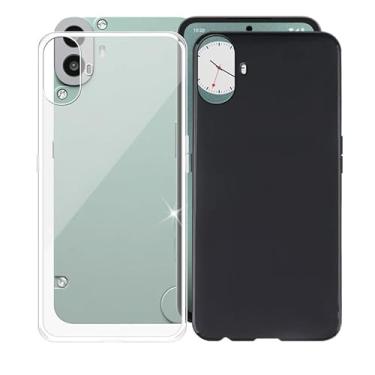 Imagem de AQGGIIXY Capa for Nothing CMF Phone 1 (6,7 polegadas), capa protetora de silicone macio preta, 1 peça + 1 peça de capa protetora de telefone de borracha flexível transparente capa de TPU para celular