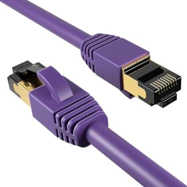 Imagem de Cables Direct Online Cabo de conexão Ethernet Cat8 roxo 0,5FT SFTP 40Gbps 2000Mhz Conexão 26AWG Conectores RJ45 de cobre blindado para modems, roteadores, redes