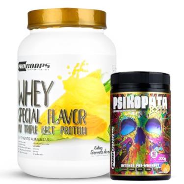 Imagem de Whey Protein 840g - 21g Proteína - Zero Açúcar + Pré Treino Psikopata Beta Tangerina 300g - Pro Corps (840g, Sorvete de Milho)