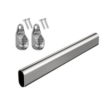 Imagem de Kit Tubo Cabideiro Oval Oblongo Para Guarda Roupa Cromado Com Suportes