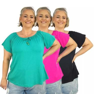 Imagem de Kit 3 Blusas Plus Size Ombro a Ombro Moda Ciganinha Lisas - Coalizão F