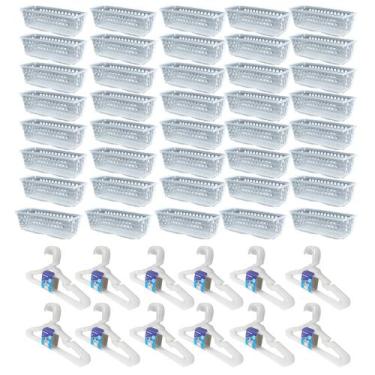 Imagem de Kit 40 Cestos retangular + 60 Cabides Transparente Infantil - Trioplas