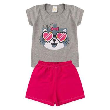 Imagem de Conjunto para meninas verão estampa cachorro óculos mescla - Scott Kid
