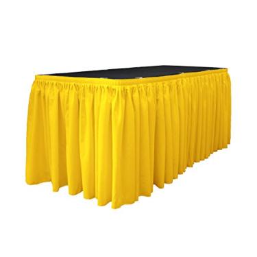 Imagem de LA Linen Saia de mesa plissada de popelina de poliéster com 15 clipes grandes, 55 x 73 cm, amarelo claro