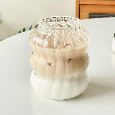 Imagem de Dxmimer Copo de água de vidro canelado com colher de metal (boca de listras grandes)