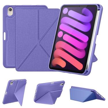 Imagem de DTTO Capa para iPad Mini 6ª geração de 8,3 polegadas 2021 com suporte para lápis, capa magnética de vários ângulos com capa traseira de TPU [despertar/hibernar automaticamente], roxa
