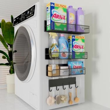 Imagem de DTUQYX Pacote com 4 prateleiras magnéticas para máquina de lavar, organizador magnético de especiarias para geladeira, prateleira de máquina de lavar, organização e armazenamento magnético de