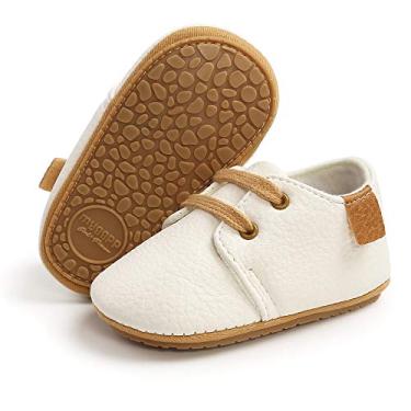 Imagem de Tênis infantil de couro sintético para meninos e meninas da TIMATEGO, mocassim para bebês, primeiro andador, Oxfords, sapato para berço (3 a 18 meses), 10 White, 3-6 Months Infant