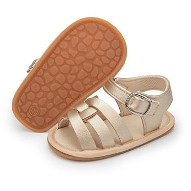 Imagem de Babelvit Sandálias infantis para meninos e meninas com conforto premium para o verão e praia com laço de flor, sola de borracha antiderrapante, sapatos de primeira caminhada, 07 - Ouro, 6-12 Months Infant