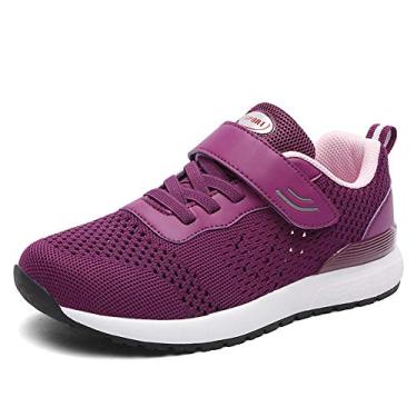 Imagem de Leader Show Tênis feminino de caminhada casual confortável para idosos sem cadarço antiderrapante, Roxo esportivo, 38