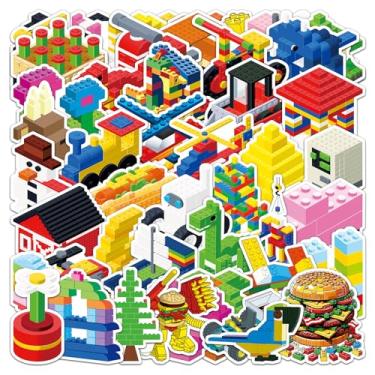 Imagem de Pacote de 51 peças de adesivos de blocos de construção, decalques fofos de brinquedo de desenho animado para garrafas de água, laptops, telefones, álbuns, presentes para crianças, adolescentes e