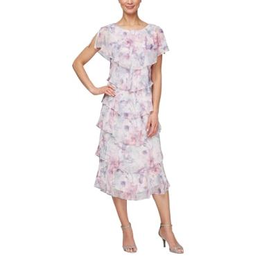 Imagem de S.L. Fashions Vestido feminino floral com decote em U em camadas comprimento midi para convidadas de casamento com ombro frisado (tamanho pequeno e regular), multicor, 52