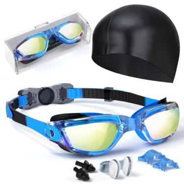 Imagem de Hurdilen Óculos de natação infantis, óculos de natação para crianças de 3 a 14 anos com touca de natação, clipe de nariz, ponte de nariz, tampões de ouvido