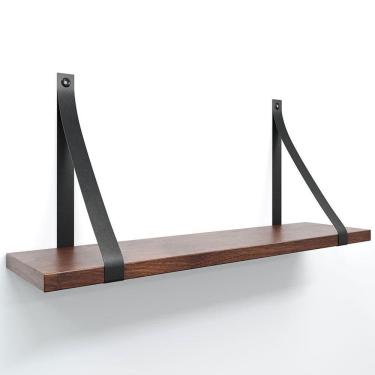 Imagem de Prateleira Em Mdf Castanho 50x15cm Com Alça Cor Preto