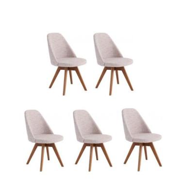 Imagem de Kit 5 Cadeiras Raquel Giratória Para Sala de Jantar-Linho Bege - GAT M