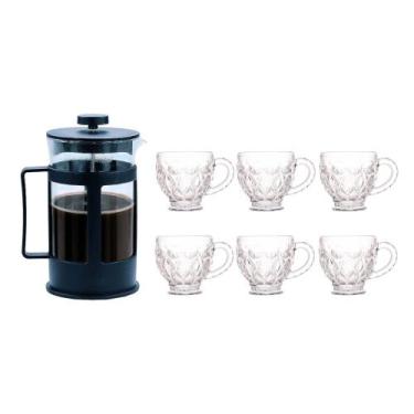 Imagem de Kit Cafeteira Francesa 600ml + 6 Xícaras De Vidro Melissa - Kadê