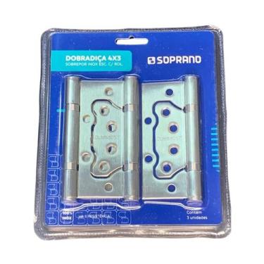 Imagem de Kit 3 Dobradiças Sobrepor Encaixe Inox Escovado 4x3 Soprano