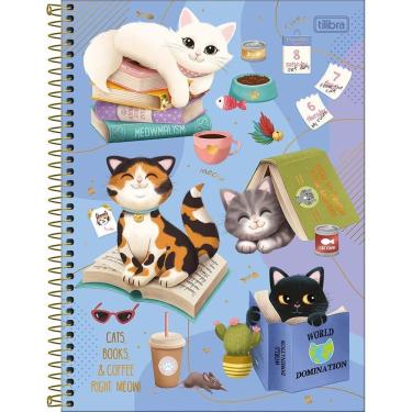 Imagem de Caderno Espiral Tilibra Universitário | Capa Dura Purrfect Cats 10 Matérias 160 Folhas - Embalagem com 4 Unidades