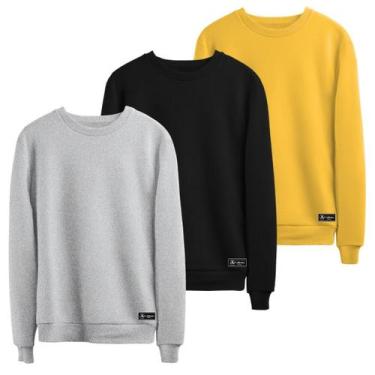 Imagem de Kit 3 Moletons Masculino e Feminino Liso Básico sem Capuz gola Redonda