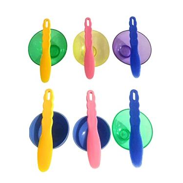 Imagem de DenFactory 6 pçs/conjunto de tigelas coloridas de silicone flexível de mistura de borracha de laboratório com espátulas para material de impressão de gesso de alginato