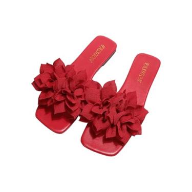 Imagem de GORGLITTER Sandália feminina floral sem cadarço floral elegante e bonita para férias 2025, Vermelho, 36