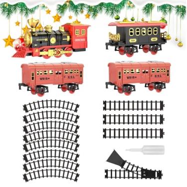 Imagem de Conjunto de trem elétrico para meninos, conjunto de trem modelo | Conjunto de trem de som de brinquedo de trem elétrico clássico,Modelo Locomotiva Ferroviária Kit Brinquedo de Natal movido a bateria p