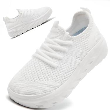 Imagem de QIJGS Tênis de plataforma feminino, moderno, de malha larga, leve, casual, Branco, 34