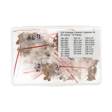 Imagem de 25 Valores * 10 Peças 50V 5.08mm Multilayer Ceramic Monolithic Capacitor Kit 10 20 22 30 47 100 220 330 470 pF, 1.0 2.2 3.3 4.7 10 22 33 47 nF, 0.1 0.22 0.33 0.47 1.0 2.2 4.7 10 uF