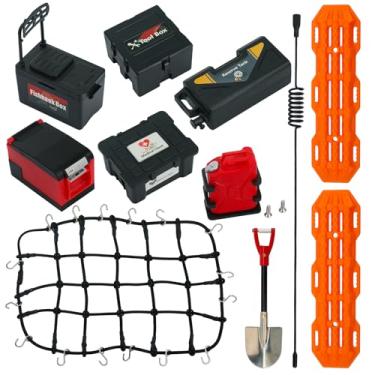 Imagem de RC Crawler Roof Rack Accessories Set Simulation Luggage Net/Fuel Tanks/Shovel/Recovery Boards/Fishing Boxes Tool Case/Antennas Compatible with Traxxas 1/10 TRX4 TRX6/Axial SCX10/Redcat Gen7 Gen8