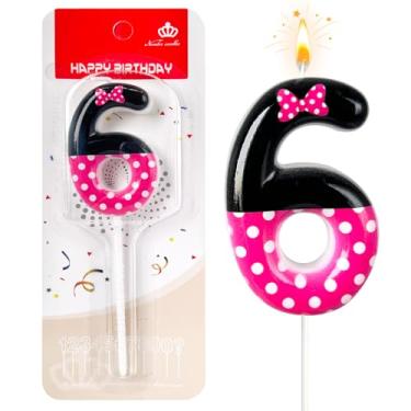 Imagem de JonesLi Velas de aniversário rosa e pretas para meninas, decorações de 6º aniversário para meninas, enfeite de bolo de mouse rosa, decoração de cupcake, para decorações de aniversário da Minnie Mouse