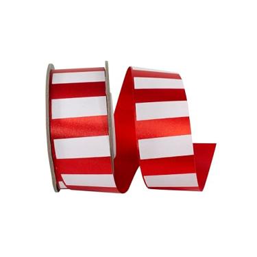 Imagem de Reliant Ribbon Fita de cetim de repetição de listras foscas, vermelho/branco