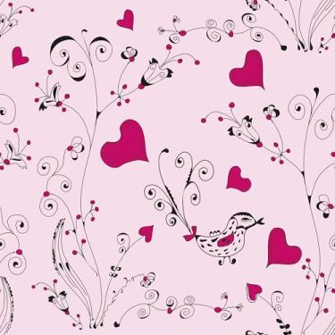 Imagem de Papel De Parede Adesivo Rosa Coração Cute Fofo 12m