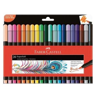 Imagem de Kit Caneta Hidrográfica Supersoft Brush 150720SOFT 20 Cores - Faber Ca