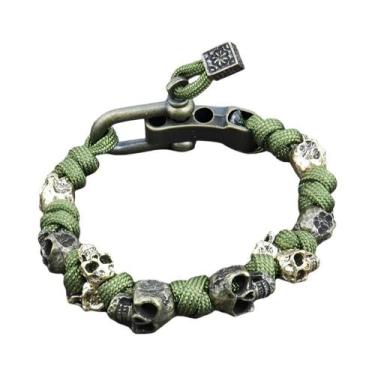 Imagem de Pulseira De Caveira Ajustável Masculina Feita À Mão Tecida Punk Rock J