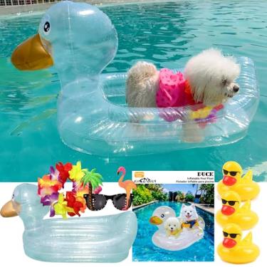 Imagem de KUCDBUN Boia de piscina para cães, boia inflável para cães pequenos, pato transparente