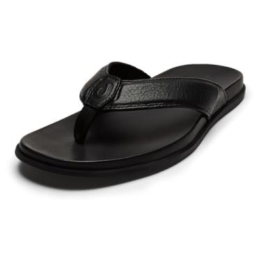 Imagem de OLUKAI Sandálias masculinas de couro Olali, chinelos versáteis e confortáveis, material macio e durável, suporte de arco e uso diário, Preto/preto, 46