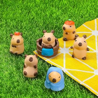 Imagem de Conjunto de 7 miniaturas de capivara - acessórios de jardim de fadas, decoração de bonsai, enfeites de bolo, ornamentos de animais para terrário de musgo, lembrancinhas de festa, presente de