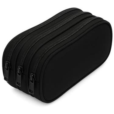 Imagem de Estojo Escolar Universitario Triplo Com Ziper 3 Divisorias Compartimentos Unissex Liso Reforçado Organizado Preto Necessarie Bolsinha De Caneta Espaçoso