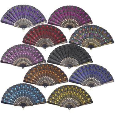 Imagem de QIRMIZI Pacote com 30 ventiladores portáteis dobráveis de tecido, perfeitos para casamentos, festas e dança, mistos