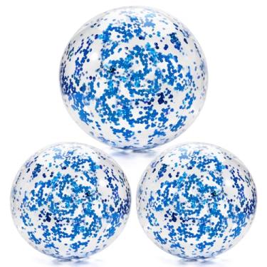 Imagem de Bola de praia inflável pacote com 3 bolas de praia com glitter com confete bola de praia grande transparente bolas de piscina flutuantes para decorações de festa de piscina, aniversário, verão
